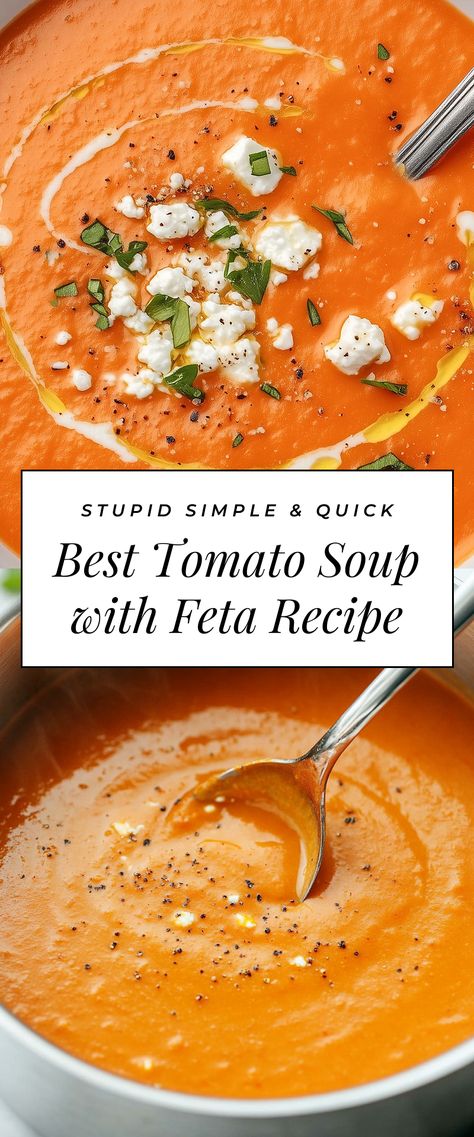 Image for Best Tomato Soup with Feta Recipe Goat Cheese Tomato Soup, Tomato Cheese Soup, Tomato And Feta Soup, Vegan Roasted Tomato Soup, Feta Tomato Soup, Tomatoe Soup Easy Recipe, Tomato Feta Soup, Blt Soup, Best Tomato Soup Recipe