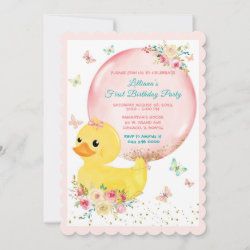 Pink RUBBER DUCK GIRL First Birthday Invitation Duck First Birthday Girl, Pink Rubber Duck, Duck First Birthday, First Birthday Girl, Lucky Duck, First Birthday Invitations, Girl First Birthday, Rubber Duck, Birthday Girl