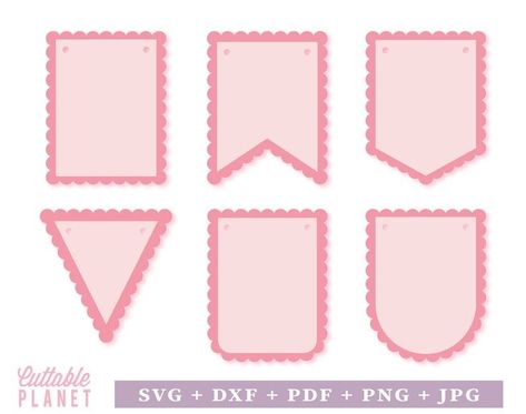 Scalloped Banner Template, Cricut Cardstock, Bunting Template, Banner Svg, Printable Birthday Banner, Birthday Banner Template, Diy Birthday Banner, Banner Shapes, Ribbon Banner