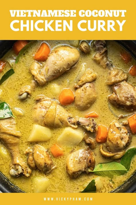 Authentic Vietnamese chicken curry recipe Chicken Recipes Ideas, Yellow Coconut Curry, Chicken Curry Stew, Coconut Curry Chicken Soup, Chicken And Potato Curry, Curry Broth, Coconut Curry Chicken Recipes, Chicken Curry Soup, Vietnamese Chicken