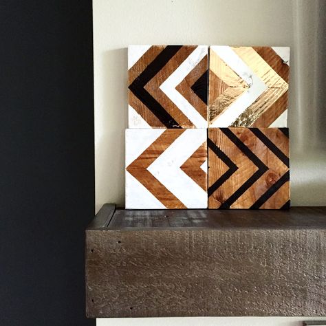 Wood Wall Art | Chevron Series — Cottonwood Canopy Diy Projects To Make And Sell, Chevron Wall Art, Cinder Block Garden, Reclaimed Wood Wall Art, Chevron Wall, Foil Tape, Wood Tile Floors, African Home Decor, Gold Chevron