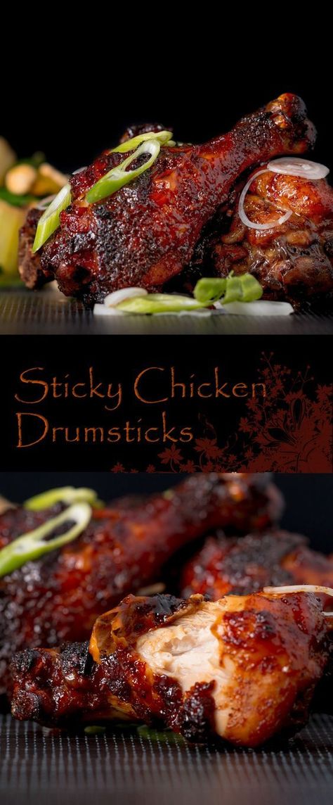 Sticky Chicken Drumsticks Recipe: Finger Licking Sticky Chicken Drumsticks coated with a rich and dark glaze heavy with chili, perfect from the oven but would work equally well on a BBQ! Sticky Chicken Drumsticks, Chicken Drumsticks Recipe, Drumsticks Recipe, Poultry Dishes, Sticky Chicken, Drumstick Recipes, Chicken Drumstick Recipes, Easy Meal Ideas, Chicken Drumsticks