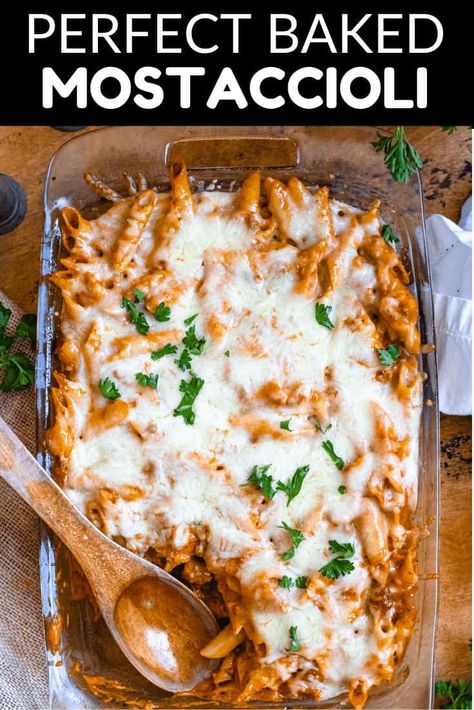 Best Mostaccioli Recipe, Baked Mostaccioli Recipe, Mostaccioli Recipe, Creamy Red Sauce, Mostaccioli Pasta, Baked Mostaccioli, Creamy Pasta Dishes, Main Dish Casseroles, Homemade Ravioli