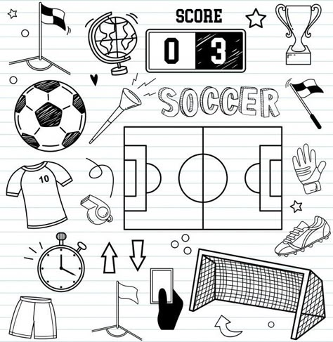 Doodles icono y elementos de fútbol Vect... | Premium Vector #Freepik #vector #fondo #mano #papel #dibujos-animados Soccer Tattoos, Banner Doodle, Soccer Drawing, Football Drawing, Sports Drawings, Sketch Note, Cool Doodles, Soccer Poster, Football Themes