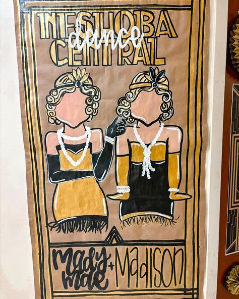 Good luck to Neshoba Central dance team at camp this week!! I had so much fun making this door banner for Mady Mae & Madison’s ‘Roaring 20s’ dorm room decor theme! #roaringrockets #neshobacentralhighschool #dancecamp #dormroomdecor #doorbanner #painteddoorbanners #doordecor Groovy Party Theme, Painted Banners, Door Banners, Groovy Party, Two Groovy, Back To The 80s, Back To The 90s, Dance Camp, Back To The 80's