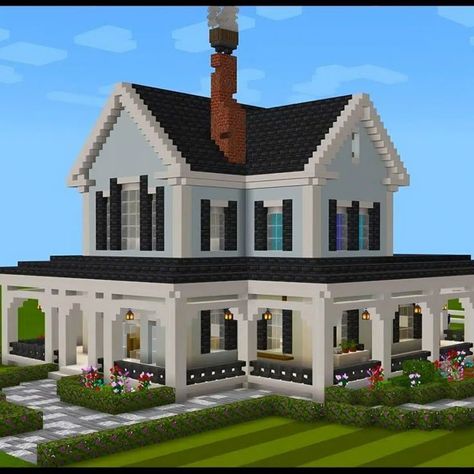 Were you looking for a modern and perfect English farmhouse to build in your Minecraft world? Then this build will surely ignite your creativity! This house has a swimming pool, a porch, two bedrooms, and bathrooms! It even has creative, realistic chairs and tables and furniture! A chimney made with bricks and a charming bush fence! So what are you waiting for? Build this farmhouse now! Bush Fence, Minecraft Farm House, Modern Minecraft Houses, Minecraft House Ideas, Rumah Minecraft Sederhana, English Farmhouse, Minecraft Mansion, Minecraft World, Bangunan Minecraft