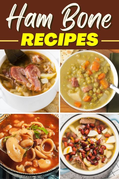 These leftover ham bone recipes make it easy to use up your whole ham! From soups to collard greens to red beans and rice, put that ham bone to good use with these dishes. How To Use Leftover Ham Bone, Soup Made With Ham Bone Easy Recipes, How To Cook A Ham Bone For Soup, Leftover Bone In Ham Recipes, Bone In Ham Leftover Recipes, Making Soup From A Ham Bone, Leftover Hambone Recipes, Soup Recipes Using Ham Bone, What To Make With Ham Bone