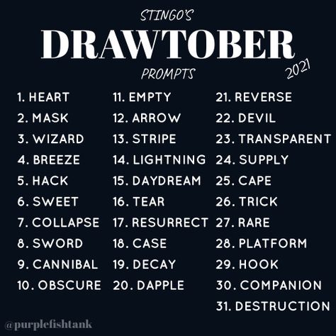 Inktober Prompts, Sketchbook Prompts, Jake Parker, Sketchbook Challenge, 30 Day Drawing Challenge, Photo A Day Challenge, Art Style Challenge, Art Journal Prompts, Drawing Ideas List