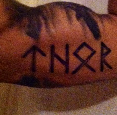 Tattoo in Nordic runes of my sons name Thor. Nordic Runes, Rune Tattoo, My Sons, Runes, Thor, I Tattoo, Tattoo Quotes, Vikings, Avengers