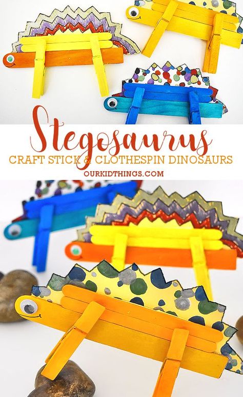 Stegosaurus Craft, Craft Stick Projects, Dinosaur Craft, Easy Preschool Crafts, Preschool Projects, Dinosaur Crafts, Craft Projects For Kids, Camping Crafts, Art Garden