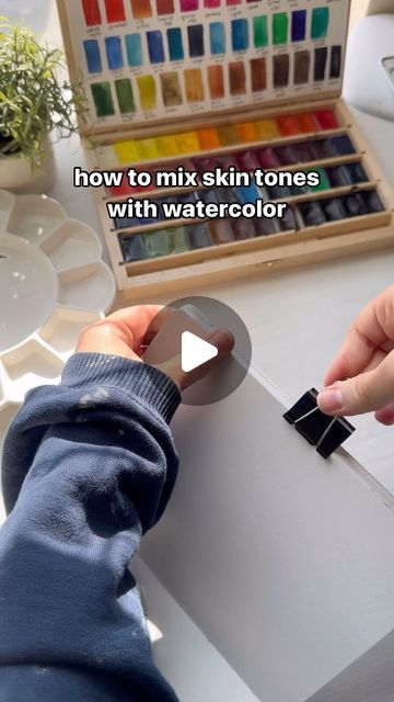 Sam | Watercolor Artist on Instagram: "little tutorial in case you missed it. This is the most basic version of making skin tones in watercolor.😊  Most skin tones are made by making a reddish-orange color and then adjusting the temperature by adding blue. Complimentary colors in general are your friend for natural looking skin tones. Using more paint in your mix will make the skin tone darker and more water creates lighter tones. . . #watercolor #watercolorart #watercolorpainting #watercolorportrait #skintones #skin #painting #tutorial #arttutorial #howto" Skin Color Watercolor Tutorial, How To Color Skin With Watercolor, How To Make Skin Tone Paint, How To Paint Skin Watercolor, How To Make Skin Color Paint Watercolor, Watercolor Skin Tutorials, Watercolor Skin Tones Mixing, Watercolor Face Tutorial, Blue Complimentary Colors