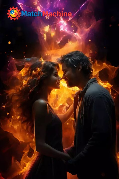 Love at first sight, two people intimately close and with surreal vibrant sparks and flames surrounding them. Synastry Astrology, Birth Charts, Cosmic Love, Relationship Compatibility, Love Compatibility, Birth Chart, Relationships Love, The Secret, First Love