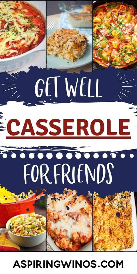 This selection of 40+ casseroles, including breakfast casseroles, will give you inspiration for get well casseroles to take to friends. From the classic lasagnas, to french toast, sweet potato and even chicken cordon bleu, there's vegetarian, meat lover and more casserole ideas here, with many having a freezer meal option too. Make your friends' days brighter when you bring them a meal. #freezermeal #casseroles #getwell Casserole For Sick Friend, Casseroles For Sick Friend, Meals To Make For Sick Friend, Meals To Take To Someone Sick, Get Well Meals, Meals For Sick Friends Families, Meals To Bring To Someone After Surgery, Post Surgery Meals, Casserole Ideas