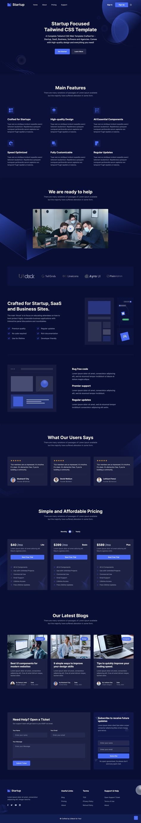 ‘Startup’ is a multipurpose Landing Page template by UIdeck crafted for Tailwind CSS. The long-scrolling layout includes all the sections you’ll need to promote your SaaS, digital product or agency. Website Section Layout, Video Landing Page, Video Section Web Design, Tailwind Css, Startup Website, Ui Design Mobile, Best Landing Page Design, Ui Website, Navigation Design