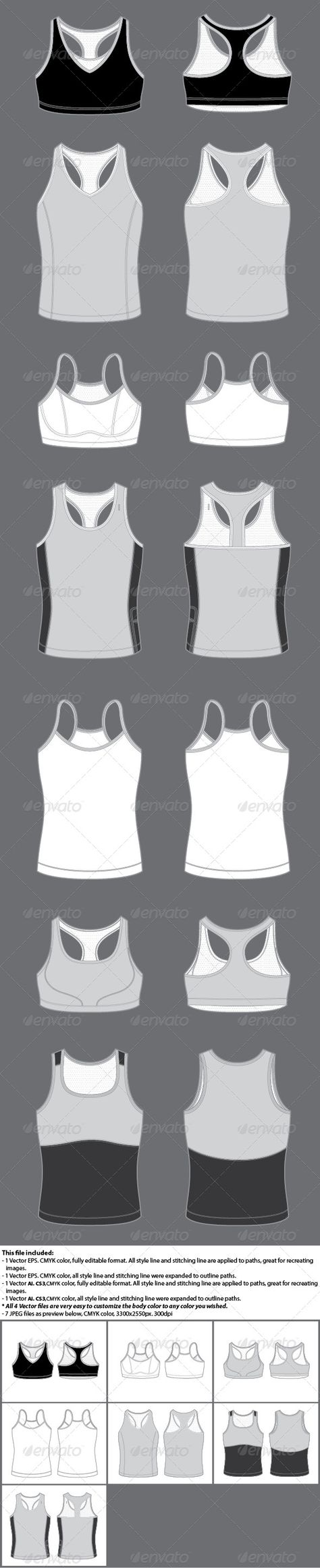 Women's Active Wear Template Bra and Tank Mesh Fabric Swatch, Active Wear Fashion Illustration, Sports Fashion Illustration, Active Wear Fashion, Tech Drawing, Technical Flats, Technical Illustrations, Fashion Illustration Template, Athletic Wear Fashion