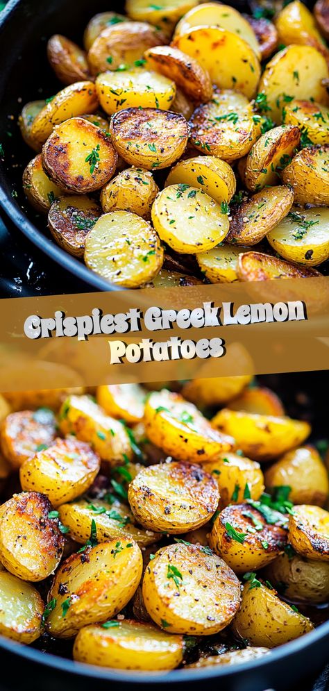 Savor the taste of Greece at your dinner table with these Crispiest Greek Lemon Potatoes! 🍋✨ Crispy on the outside, tender on the inside, and drenched in a delightful lemon-herb marinade, these golden beauties are the perfect accompaniment to any meal. Ideal for both casual weeknights and festive gatherings, they bring a burst of Mediterranean flavor everyone will love. Impress your guests or treat yourself with this delicious and easy-to-make side dish that’s sure to become a favorite! 😋 #foodiecrush #yum #greekflavors #lemonpotatoes #crispygoodness Greek Night Dinner Party, Greek Christmas Dinner, Greek Feast, Herb Marinade, Greek Party, Greek Lemon Potatoes, Potatoes Crispy, Greek Dinners, Lemon Potatoes