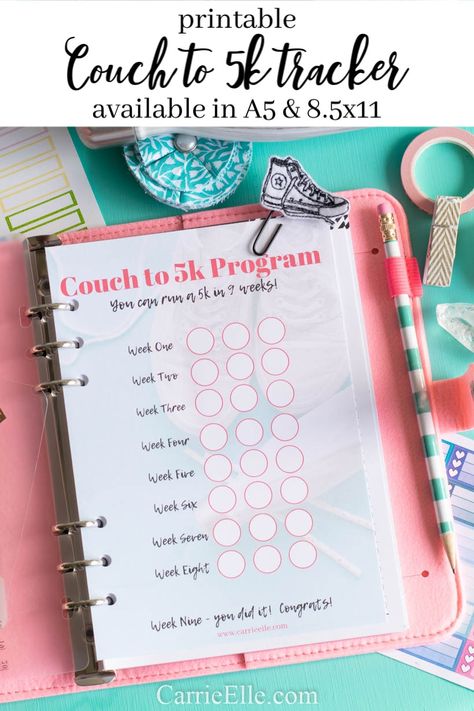 Printable C25K (Couch to 5K) tracker available in both A5 and 8.5x11 #couchto5k #c2k5 #plannerprintables #plannerinserts #a5planner Couch To 5k Printable, Workout Tracker Printable Free, Tracker Printable Free, Workout Tracker Printable, Aesthetic Planners, Organizing Printables, A5 Planner Printables, Fitness Tracker Printable, Printable Tracker