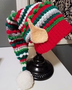 Crochet Elf Hat Pattern, Elf Crochet, Crochet Elf Hat, Crochet Christmas Hats, Elf Yourself, Crochet Costumes, Elf Ear, Fairy Ears, Crochet Fairy