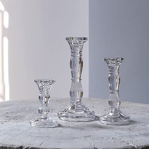 Candle Sticks Decor, Led Candles Decor, Crystal Tablescape, Restaurant Fits, Vogue Food, Candles And Crystals, Glass Candle Sticks, Glass Candle Stick Holders, Glass Taper Candle Holders