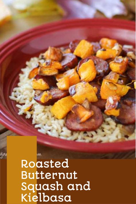 Kielbasa And Butternut Squash, Oven Roasted Butternut Squash, Thanksgiving Side Dishes Easy, Kielbasa Recipes, Kielbasa Sausage, Sausage Dishes, Thanksgiving Side Dish, Butternut Squash Recipes, Easy Side Dish