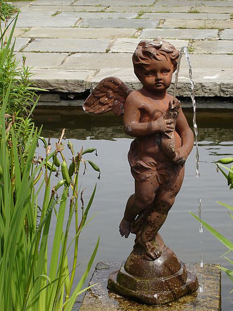 cherub fountain, Bartow-Pell Mansion, Bronx, New York - National Landmark building Cherub Fountain, Angel Fountain, Garden Water Feature, Water Fountains, Angel Statues, Water Features In The Garden, Garden Fountain, Focal Points, Garden Fountains