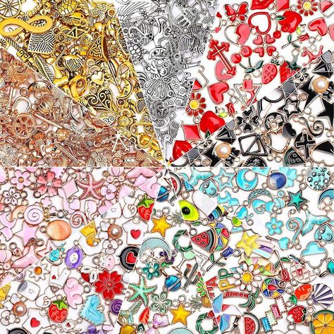 # Charms for Jewelry Making Bulk Wholesale #Assorted Gold Plated Enamel Charms #Enamel Charms for Jewelry Making # Assorted Gold Plated Enamel Pendants Earring Charms for Bracelet Necklace DIY Jewelry Making Craft Supplies Gift Boxes Decoration, Diy Collier, Charms For Jewelry Making, Necklace Diy, Jewelry Making Charms, Enamel Charms, Bijoux Diy, Gold Enamel, Silver Pendants