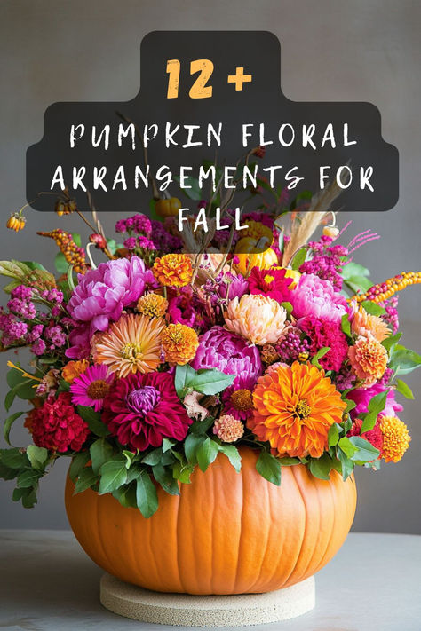 Combine the rustic charm of pumpkins with the delicate beauty of flowers! Ready to create eye-catching centerpieces? Click for unique pumpkin floral arrangement ideas. 🎃🌸 #PumpkinFloral #FallDecor #CenterpieceIdeas #AutumnArrangements #DIYDecor Pumpkins And Flowers Centerpieces, Floral Arrangement In Pumpkin, Flower Arrangement In Pumpkin, Pumpkin With Flowers Centerpiece, Flowers In A Pumpkin, Flowers In Pumpkins Floral Arrangements, Floral Pumpkin Centerpiece, Diy Fall Floral Centerpieces, Pumpkin Floral Arrangements Diy