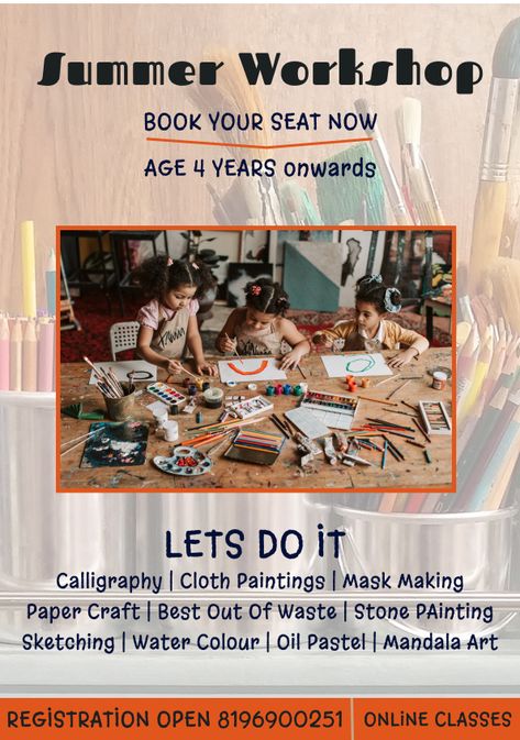 summer camp , kids , art, craft ,colours Art Summer Camp, Class Poster Design, Art Class Posters, Camping Activites For Kids, Summer Workshop, Summer Camp Art, Summer Camp Activities, Class Poster, Kids Workshop