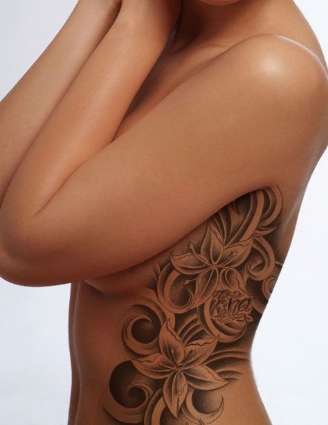 Hips Tattoo Women Side, Tattoos For Women On Thigh, Side Tattoos Women, Flower Tattoo On Side, Rib Tattoos For Women, Tattoo Flowers, Hip Tattoos Women, Tattoos For Black Skin, Leg Tattoos Women