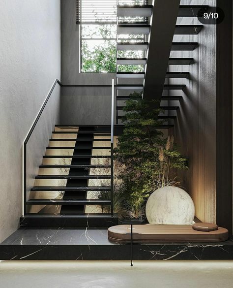 Wabisabi Architecture, Beige Architecture, Minimalist Staircase, Hallway Staircase, Neoclassical Interior Design, Luxury Stairs, Minimalist Entryway, Staircase Design Modern, Stairs Design Interior