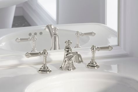 Create a look all your own with the Artifacts collection. Timeless and classic in its inspiration, Artifacts allows you to coordinate faucets, accessories, showering, and finishes to express your personal style. Artifacts faucets combine quality craftsmanship with artisan designs to lend character and authenticity to your space - as a finishing touch or the central piece to build the room around. This vintage-inspired bathroom sink spout features a classic bell-shaped profile. KOHLER Artifacts V Kohler Artifacts Bathroom, Basement Bathrooms, Bath Pics, Dream Spa, Kohler Artifacts, Cabin Bathroom, Bath Redo, Bathroom Faucets Waterfall, Beach Bathroom