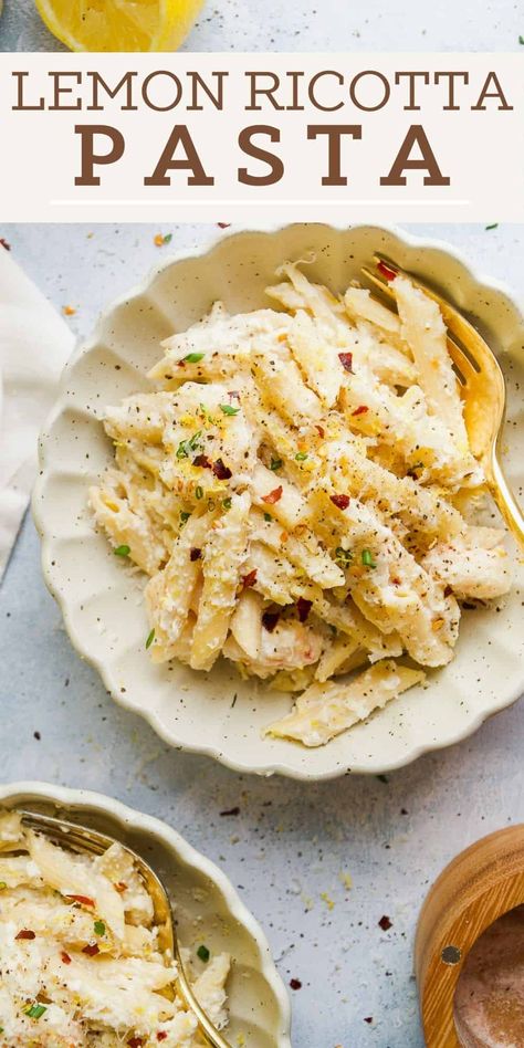 This lemon ricotta pasta is packed with creamy and bright lemon flavor that's perfect for a summertime weeknight meal. It comes together in less than 30 minutes and made with fresh ingredients the whole family will love! Ricotta Pasta Recipes, Lemon Ricotta Pasta, Lemon Pasta Recipes, Shell Pasta Recipes, Cheese Pasta Recipes, Pasta Meals, Italian Dinner Recipes, Ricotta Recipes, Ricotta Pasta