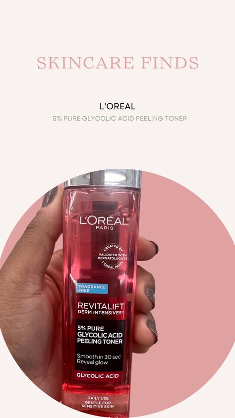 Skincare Finds - L'OREAL 5% PURE GLYCOLIC ACID PEELING TONER for skincare routine, renewing glow for normal, combination, and oily skin. Glycolic Acid Toner, Alcohol Free Fragrance, Hyaluronic Acid Serum, Facial Toner, Bright Skin, Glycolic Acid, L Oreal, Fragrance Free, Face Serum