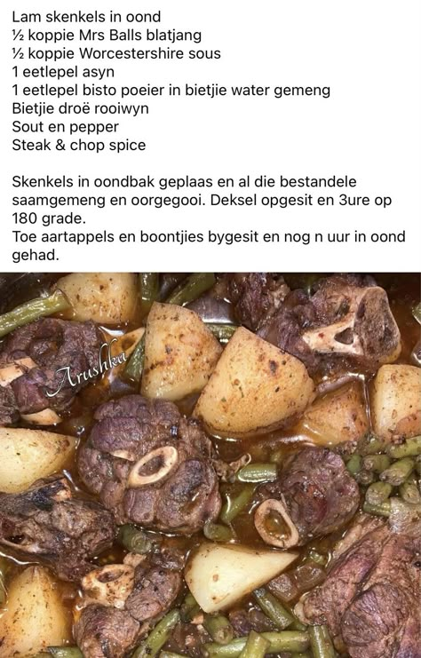 Lamb Knuckle Stew South African Recipes, South African Recipes Afrikaanse Resepte, Lamb Stew Recipes, South African Dishes, African Dishes, Slow Cooker Breakfast, African Cooking, Easy Meat Recipes, Beef Casserole Recipes