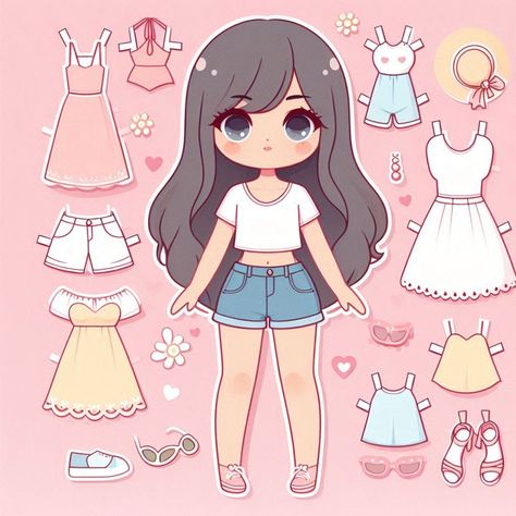 Image Creator Doll Stickers, Free Printable Paper Dolls, Paper Doll Printable Templates, Disney Cuties, Bongkar Pasang, Barbie Paper Dolls, Paper Dolls Diy, Paper Doll Dress, Anime Inspired Outfits