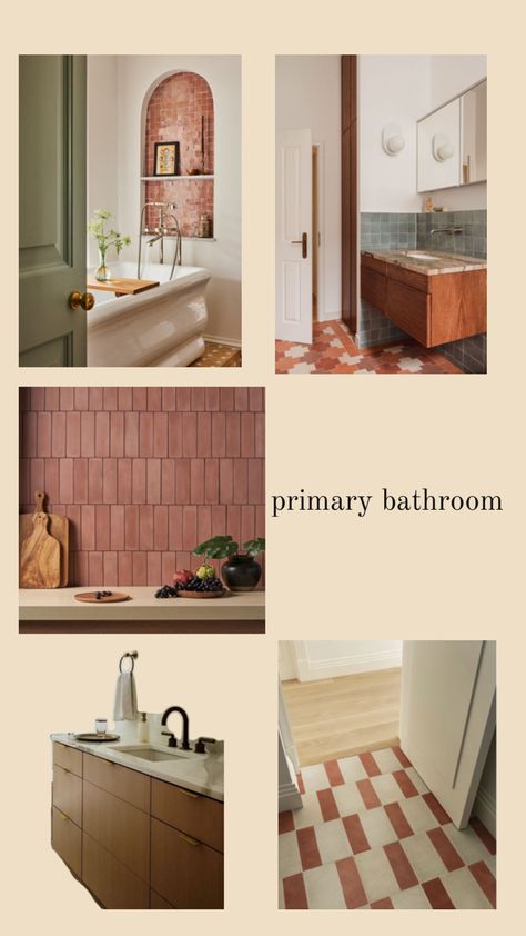 pink & green bathroom inspo, terracotta bathroom, walk in shower, tile shower, earthy bathroom Pink Green Bathroom, Walk In Shower Tile, Terracotta Bathroom, Earthy Bathroom, Home Board, Bathroom Inspo, Green Bathroom, Tile Shower, Walk In Shower