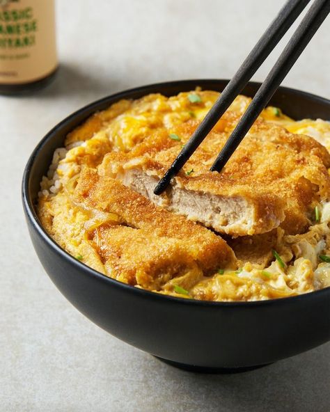 Katsudon | omelette, pork meat, tonkatsu, Japanese cuisine | Japanese Katsudon... crispy pork cutlet, creamy egg omelette tucked into a bowl of rice ✌️ | By Marion Cooks Asian Food Classics - Facebook Bowl Of Rice, Egg Omelette, Pork Cutlet, Creamy Eggs, Pork Cutlets, Pork Meat, Crispy Pork, Noodle Dishes, Rice Bowls