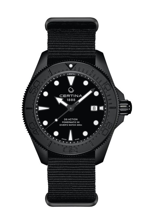 Back in Black: Certina DS Action Diver 43mm | WatchTime - USA's No.1 Watch Magazine Certina Ds Action Diver, Certina Watches, Omega Seamaster Diver 300m, Omega Seamaster Diver, Swiss Made Watches, Divers Watch, Nato Strap, Watch Vintage, Dive Watches