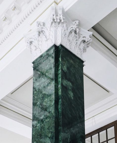 Lutyens pillar in emerald green marble at the Ned Hotel London Aesthetic Hogwarts, Aesthetic Slytherin, House Slytherin, Hp Slytherin, The Ned, Marble Pillar, Pillar Design, Marble Columns, Slytherin House