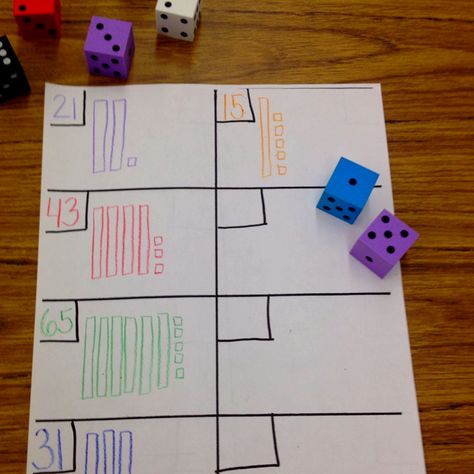 Math center idea for tens and ones. I use foam dice so they don't make any noise. Student rolls 2 dice. The 1st number is for the tens place and the 2nd one is for the ones place. If they roll a 6 and 4 they write down 64 and then they draw the picture. You can add more dice for larger numbers. Teaching Place Values, Math Number Sense, 2 Hands, Math School, Tens And Ones, Room Mom, Math Time, Second Grade Math, Math Workshop