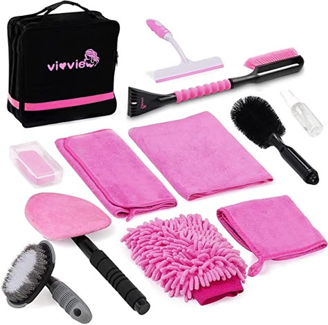 Car Detailing Kit, Car Cleaning Supplies, Car Wash Mitt, Windshield Cleaner, Car Cleaning Kit, Pink Car Accessories, Girly Car Accessories, Portable Vacuum Cleaner, Cool Car Accessories