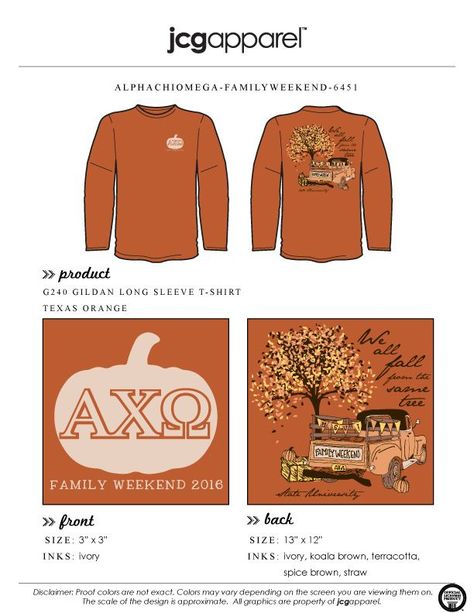 JCG Apparel : Custom Printed Apparel : Alpha Chi Omega Family Weekend T-Shirt #axo #alphachiomega #family #fall #greek Panhellenic Shirts, Phi Mu Shirts, Sorority Shirt Designs, Theta Phi Alpha, Sorority Shirt, Sorority Bid Day, Sorority Tshirts, Family Weekend, Alpha Chi Omega