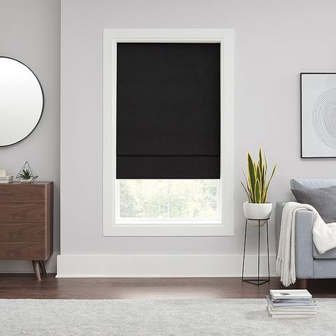 Amazon.com: ECLIPSE Kylie Total Privacy Blackout Cordless Lined Window Roman Shade for Living Room, 33 in x 64 in, Black : Home & Kitchen Window Shades Blackout, Blackout Roman Shades, Cordless Roman Shades, Modern Trellis, Blackout Shades, Roman Shade, The Eclipse, Roman Blind, Shades Blinds