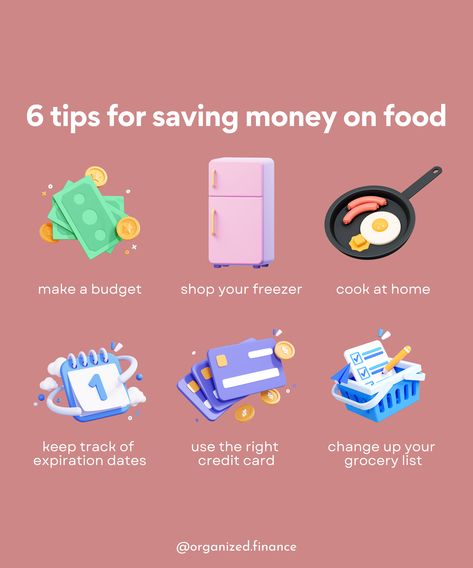 Despite ever-increasing food prices ($8 for a dozen eggs in San Francisco 😭) and the existence of DoorDash, I typically keep my total food spend to around $250/month (that includes groceries, restaurants, & food delivery). These 6 tips help me keep it low 👇 🛒 Shop your own freezer/fridge/pantry 💳 Use the right credit card 🍳 Cook at home 90% of the time 🔄 Change up your grocery list 📝 Keep track of expiration dates 📊 Make a budget Read the post for more details on each! Grocery List On A Budget, Money Mindset Quotes, Money Skills, Money Saving Methods, Money Saving Techniques, Money Saving Meals, Making A Budget, Saving Money Budget, Money Management Advice