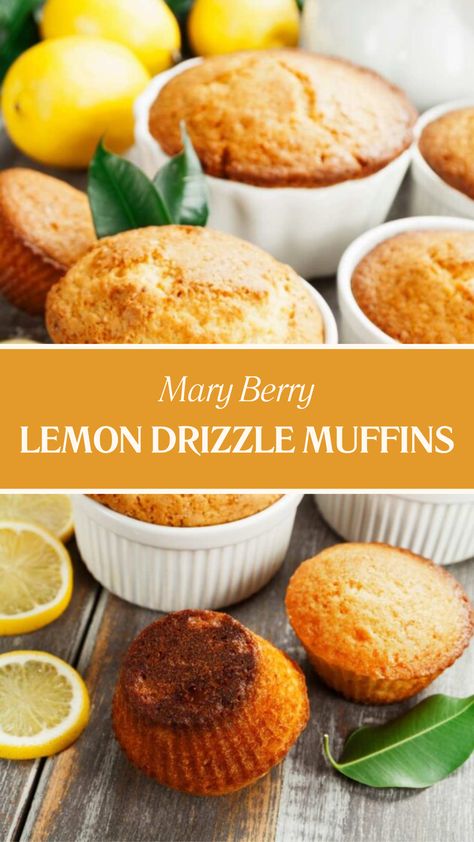 Mary Berry Lemon Drizzle Muffins Lemon Drizzle Muffins, Marry Berry Recipes, Assorted Muffins, Plain Muffins, Mary Berry Cakes, Berry Cakes, Yogurt Eggs, Muffin Cups Recipes, Cups Recipes