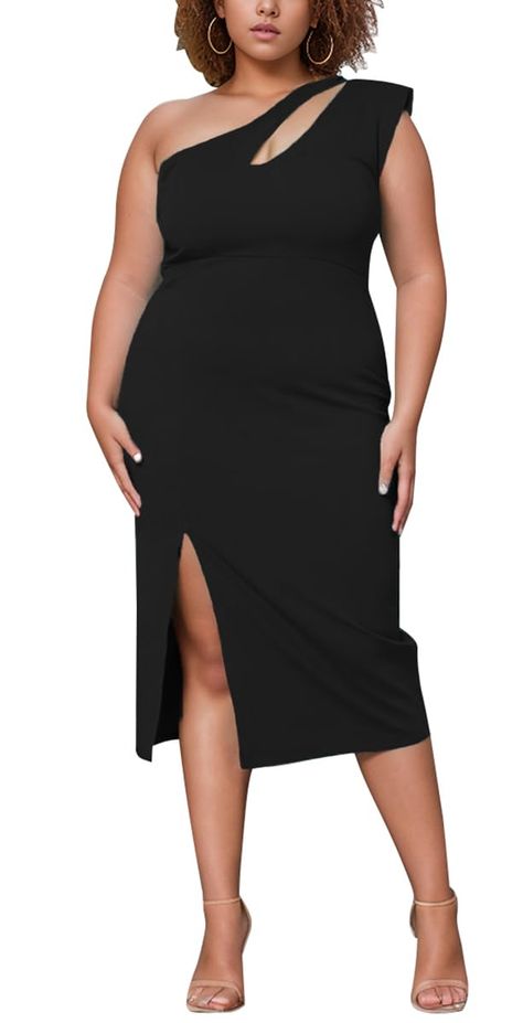 PRICES MAY VARY. ❤ COMFORTABLE MATERIAL: Polyester + Spandex. Womens One Shoulder Formal Dress is made of Lightweight and Comfy fabric, friendly to skin, looks textured and bring you a pleasant wearing experience, perfect for summer. ❤ FEATURES: One shoulder dresses for women/ Classic pure color/ Plus size formal dresses for curvy women/ Sleeveless midi dress for women/ Sexy cutout dress for women/ Asymmetrical dress for women/ Split dress for women/ Cocktail dress for women/ Summer dress for wo Formal Dresses For Curvy Women, Cocktail Dress For Women, Dresses For Curvy Women, One Shoulder Dresses, Dress Summer Casual, Women Summer Dress, Midi Dress For Women, One Shoulder Midi Dress, Elegant Midi Dresses