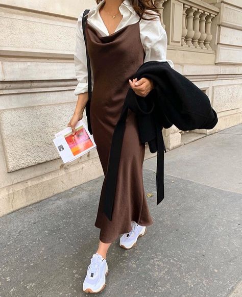 Silk Dress Outfit Modest, Modest Way To Wear Slip Dress, Maxi Silk Dress Outfit, Slip Dress Modest, Silk Dress Outfit Winter, Satin Dress Outfit Casual, Slip Dress Outfit Winter, How To Style A Slip Dress, Silk Dresses Outfit