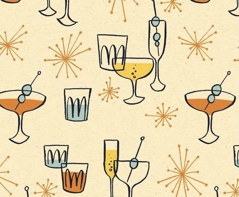 Christmas Graphic Design, Cocktail Illustration, Holiday Graphics, Graphic Design Cards, Mid Century Illustration, Cocktail Art, Design And Illustration, Christmas Graphics, Retro Designs