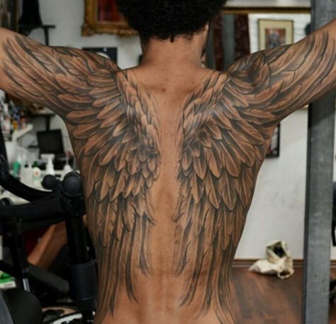 Angel Wings Tattoo Shoulder, Angel Wings Tattoo On Back, Wing Tattoos On Back, Wing Tattoo Men, Wing Tattoos, Rip Tattoo, Men Tattoos Arm Sleeve, Awesome Tattoo, Wing Tattoo