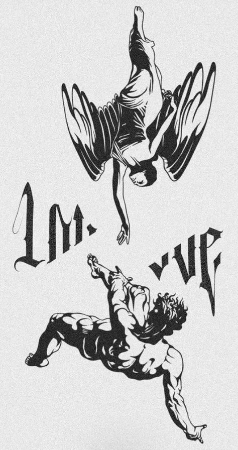 Lucifer Fallen Angel Tattoo, Lucifer Fallen Angel, Angel Back Tattoo, Icarus Tattoo, Fallen Angel Tattoo, Atlas Tattoo, Art Deco Design Graphics, Grunge Tattoo, Tattoo Outline Drawing